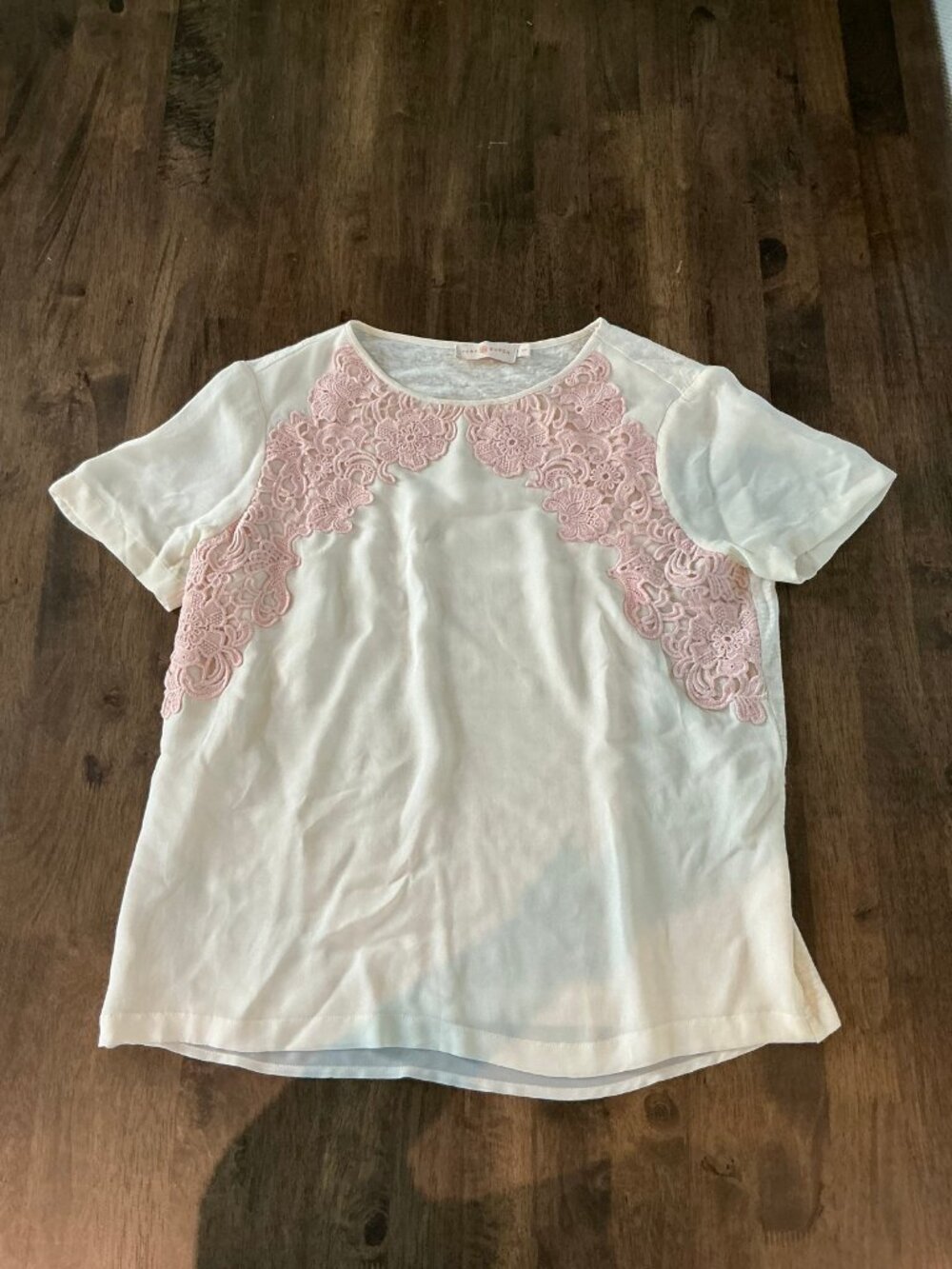 Tory Burch White Lace Applique Top Size S